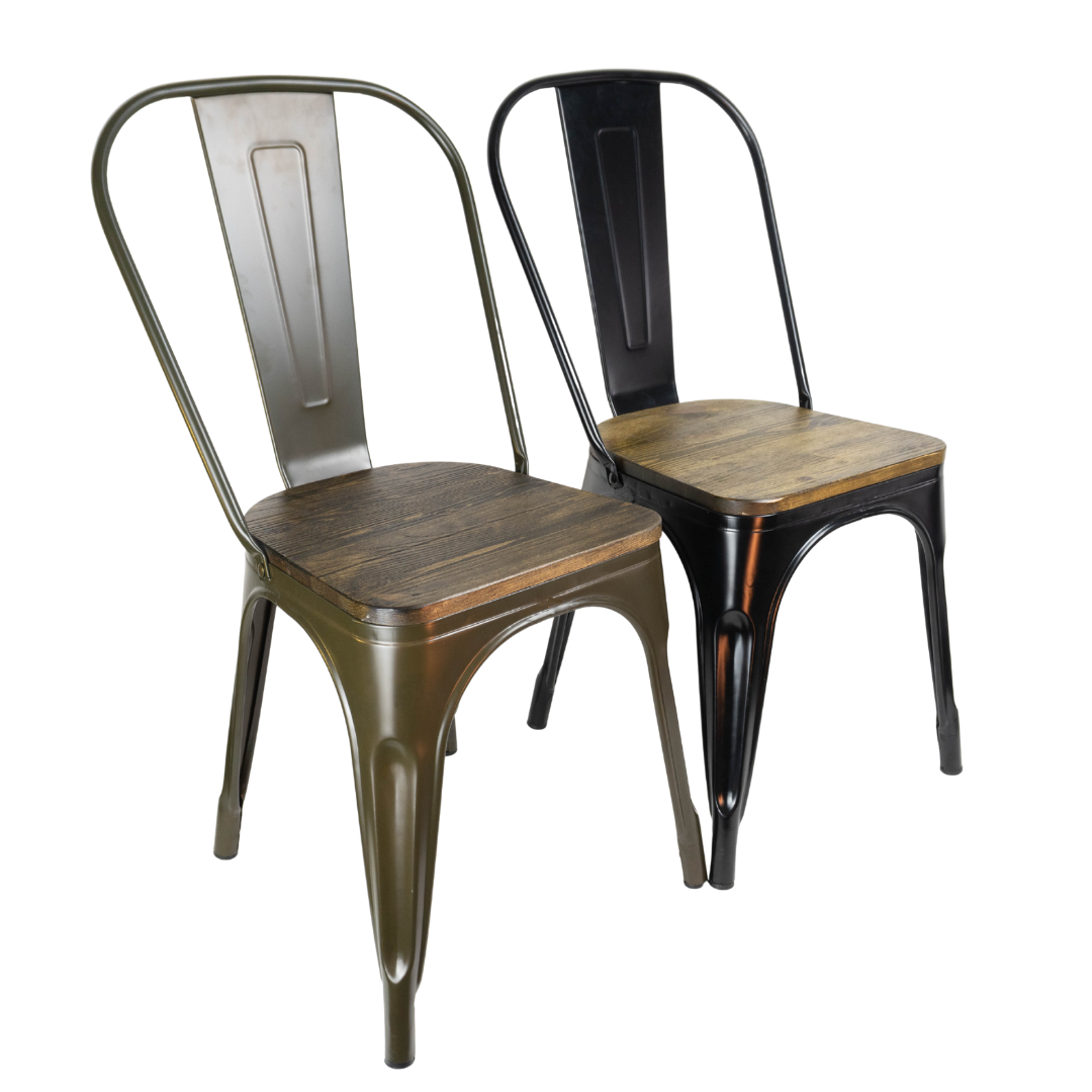 Silla Metálica Tolix Asiento Madera