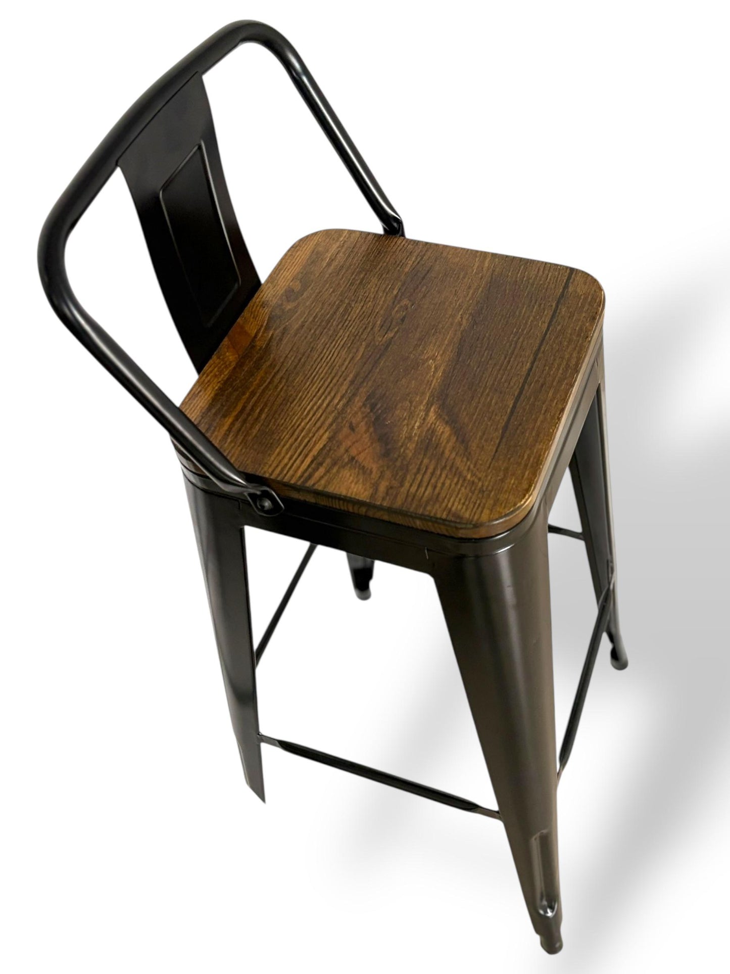 Taburete Metálico con Asiento en Madera