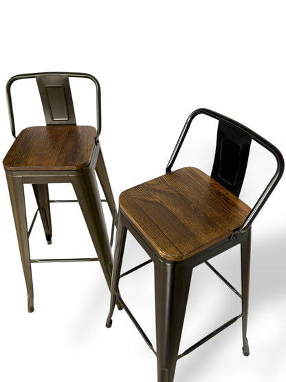 Taburete Metálico con Asiento en Madera