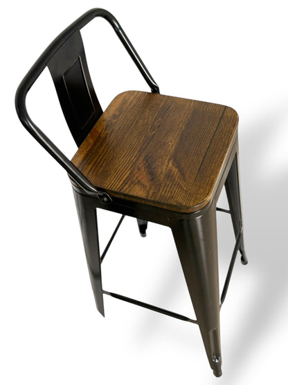 Taburete Metálico con Asiento en Madera