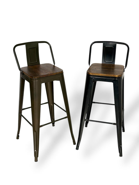 Taburete Metálico con Asiento en Madera